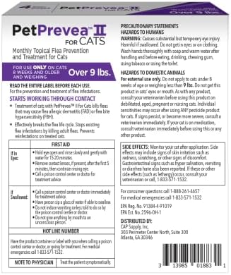 PetPrevea Pet Prevea II טיפול פרעושים לחתול | נוח וקל ליישום | הפעלה מהירה וארוכת טווח | חתולים מעל 9 קילוגרמים